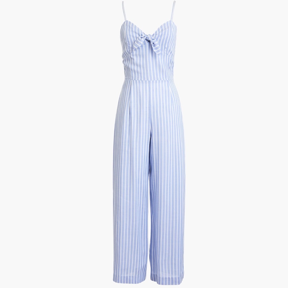 J. Crew Tie Front Jumpsuit Caroline Stripe Blue White Wide-Leg Size 2